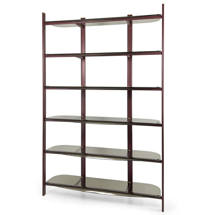 PETRA RED METAL BOOKCASE WITH CURVED BRONZE GLASS SHELVES | $12,090.00 - Image 1