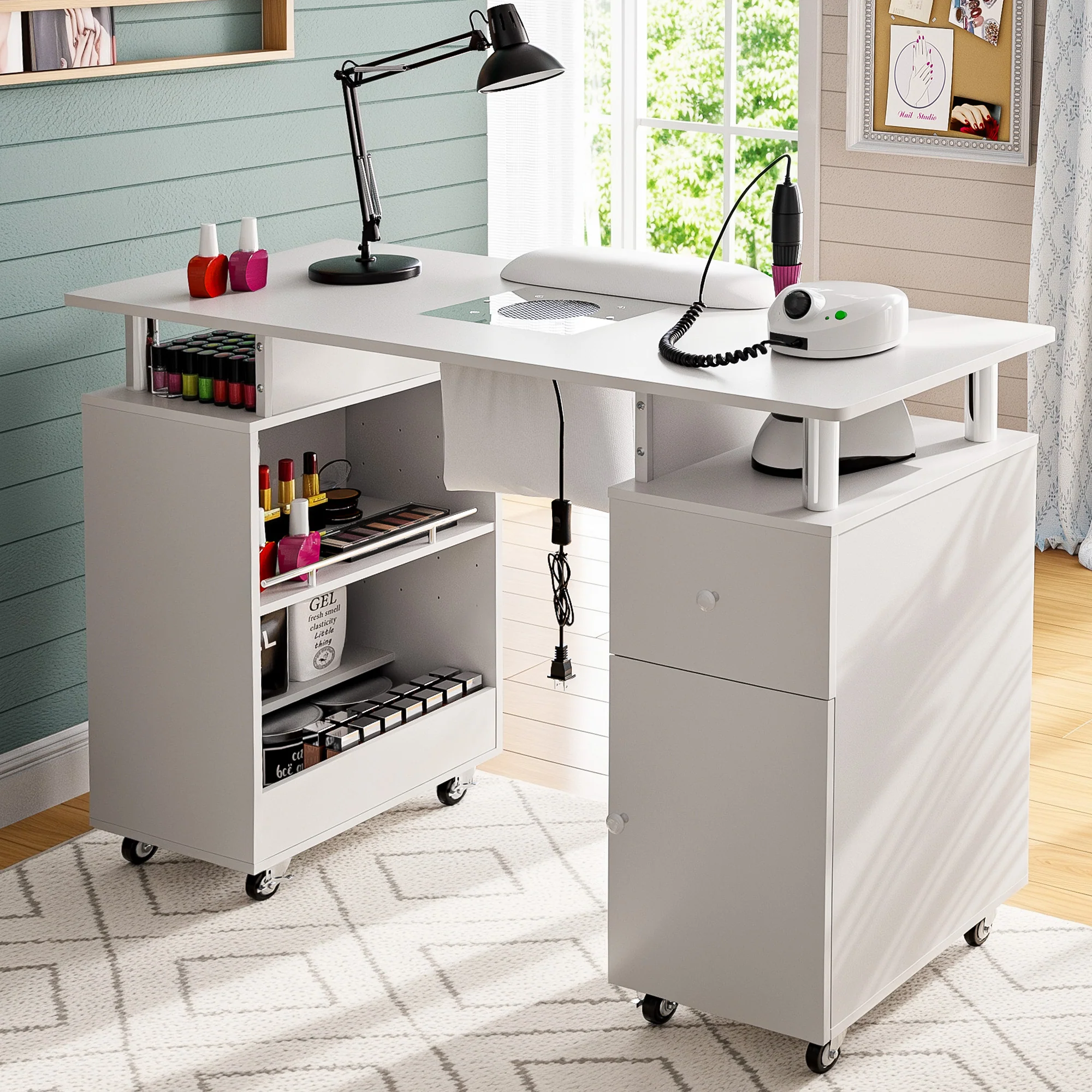 Advwin Nail Table w/ Dust Collector & Wrist Rest