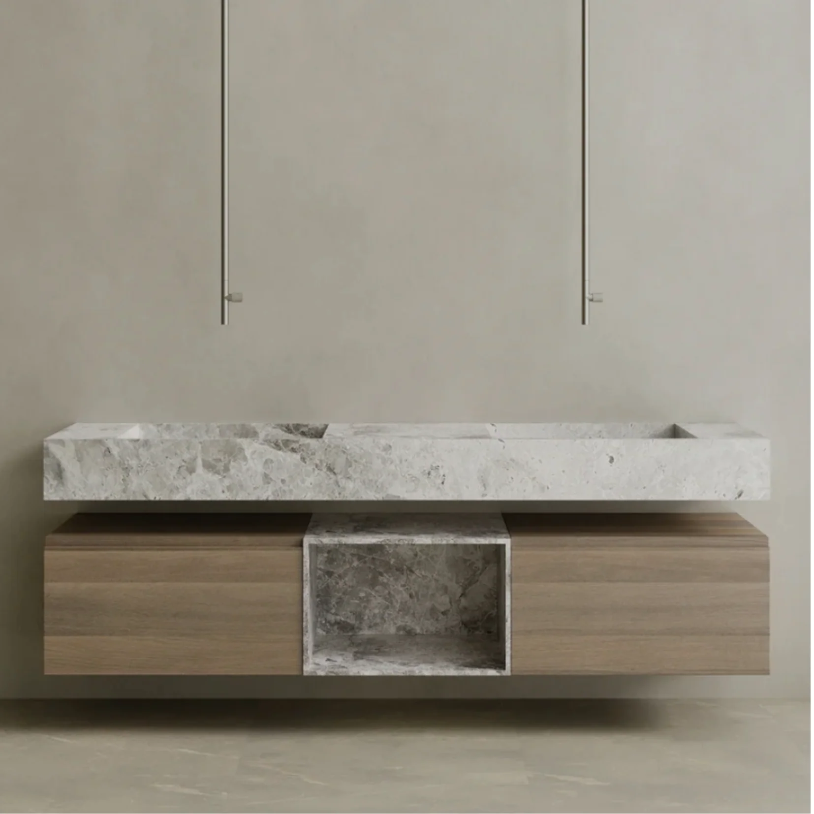 ELEMENTO BATH | FLOATING DOUBLE SING MARBLE VANITY | $6,360.00 - $12,856.00 - Image 1