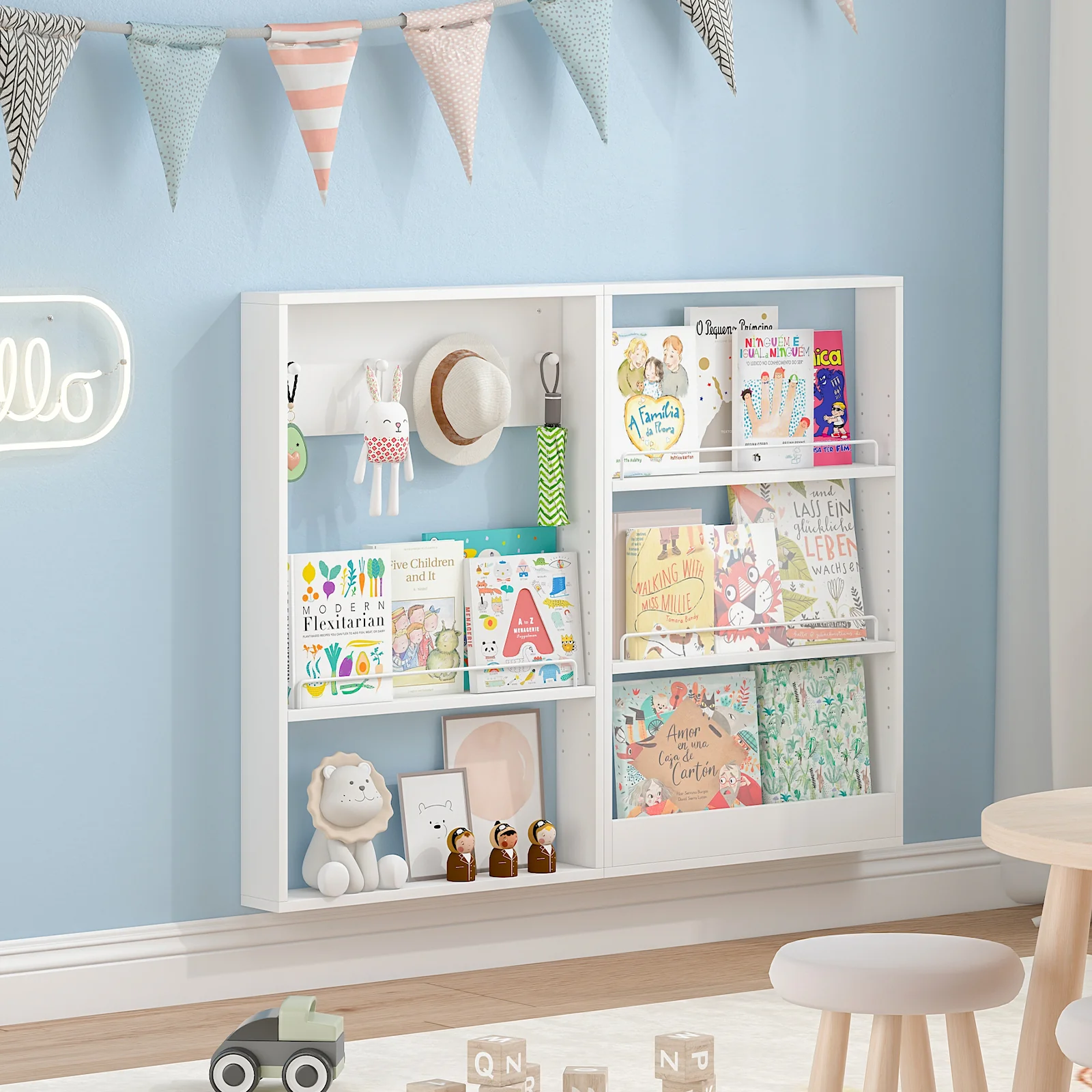 Advwin Wall Mounted Kids Bookshelf Adjustable Shelves - Image 3