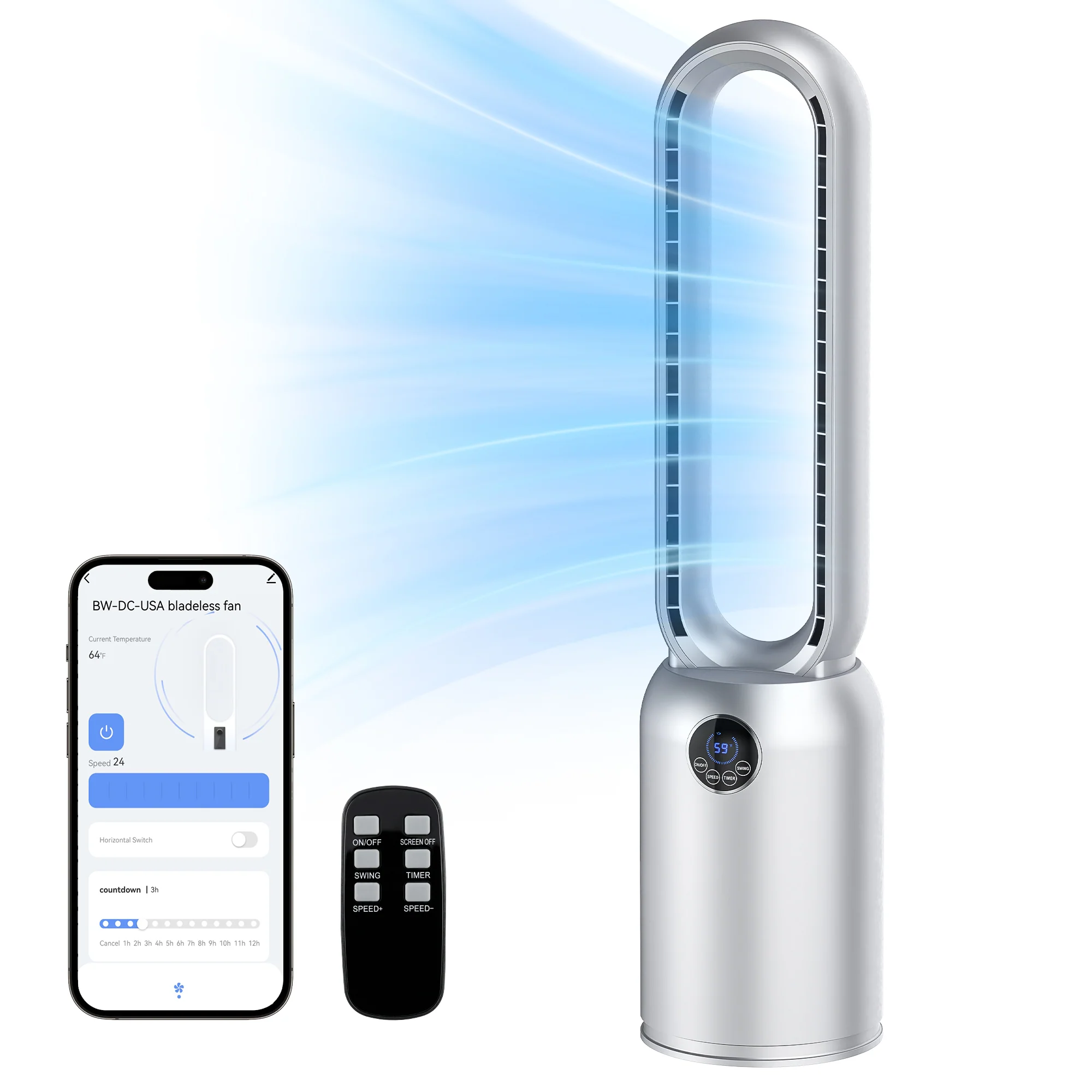 Advwin Smart Bladeless Tower Fan w/ Remote Control