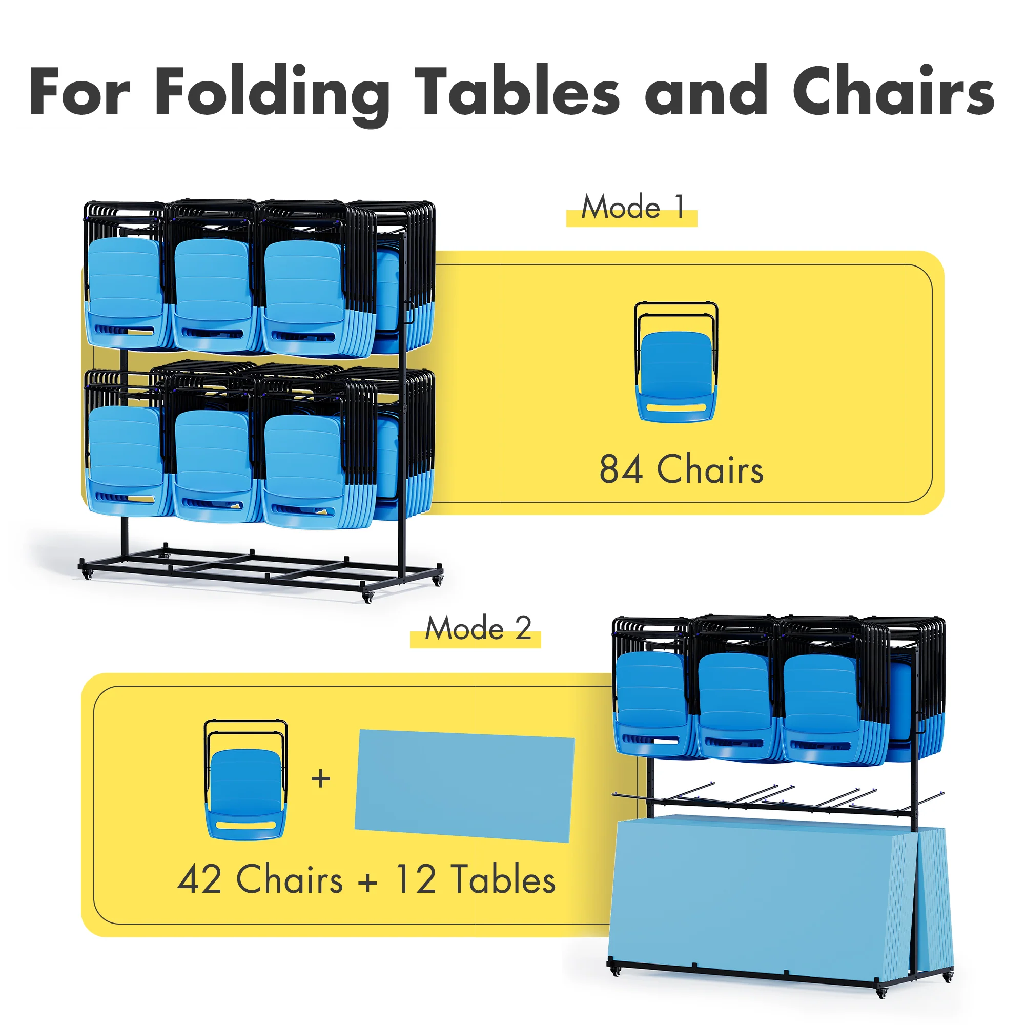 Advwin Folding Chair Rack with Lockable Wheels - Image 2