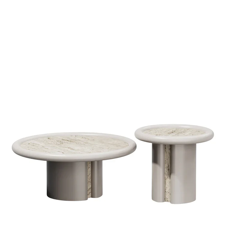 SECOLO | SET OF 3 MOONRISE ROUND TRAVERTINE MARBLE COFFEE AND SIDE TABLE | $ 13,310 - Image 1