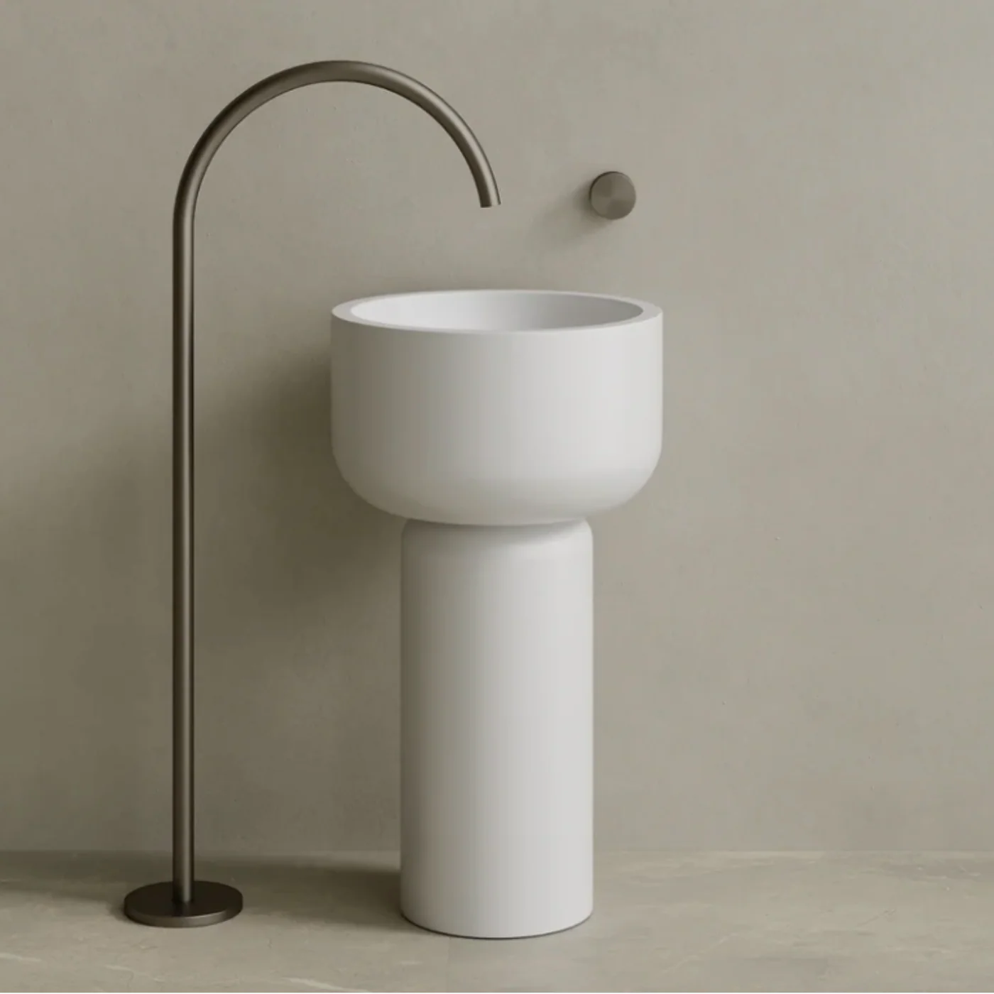 ELEMENTO BATH | 19" x 33" SOLID SURFACE STONE ROUND PEDESTAL SINK | $1,435.00 - $1,506.70 - Image 1