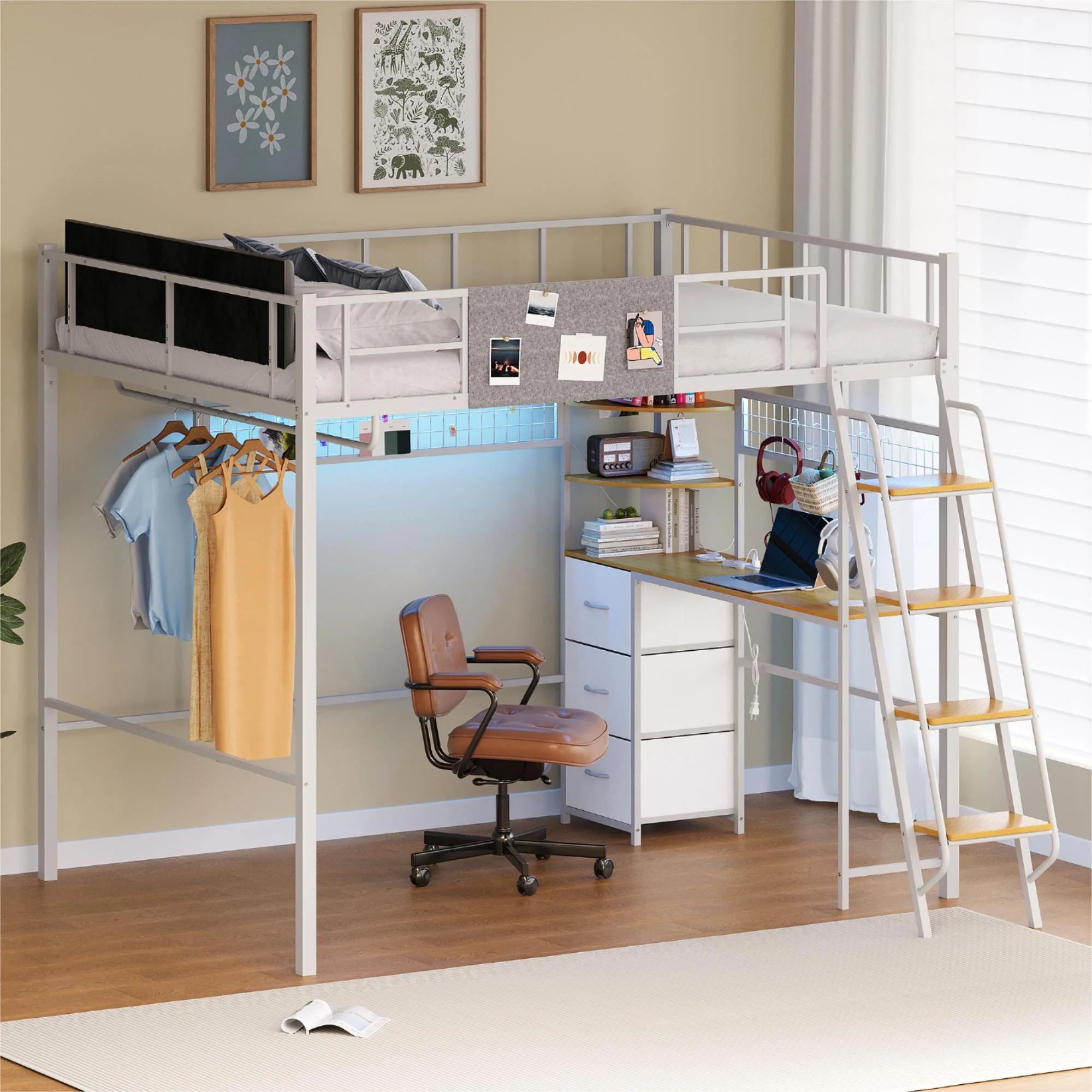 Advwin Full Size Loft Bed with Desk & Charging Station - Image 1