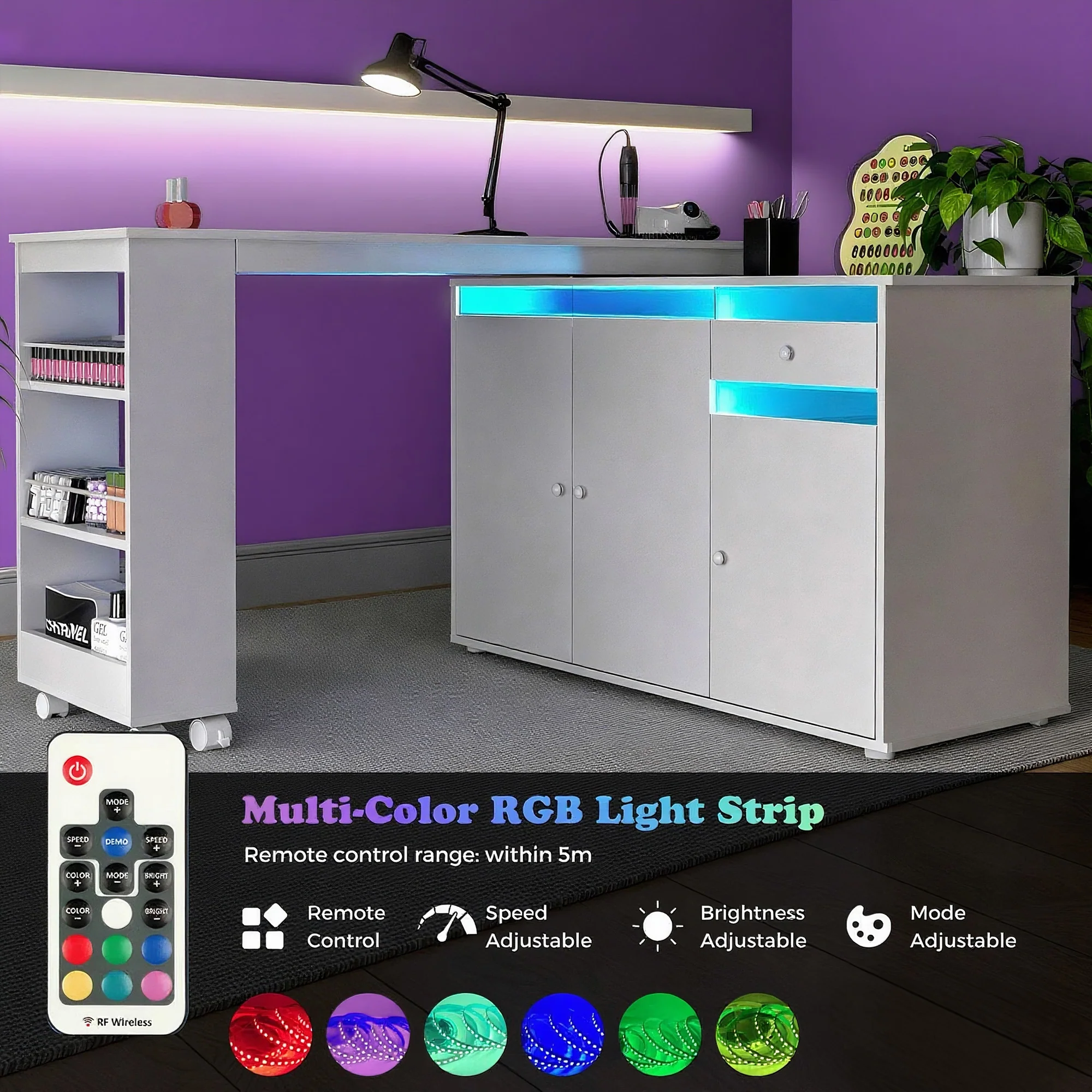 Advwin Rotating & Convertible Nail Table with LED Light - Image 3