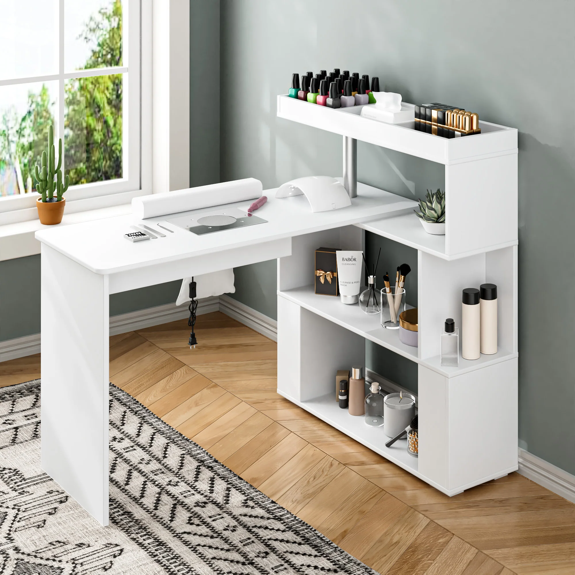 Advwin L-Shaped Rotating Nail Table with Dust Collector