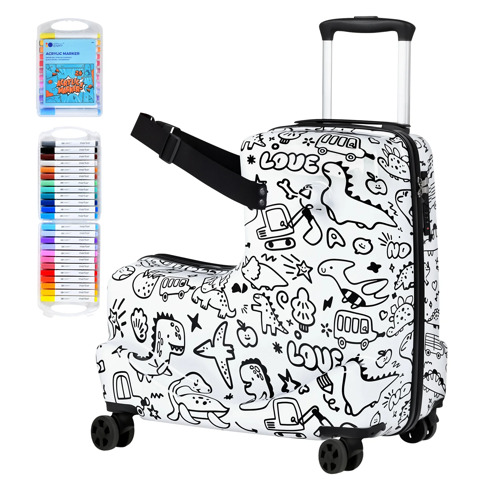 Advwin Kids Ride-On Suitcase Customizable Graffiti Surface