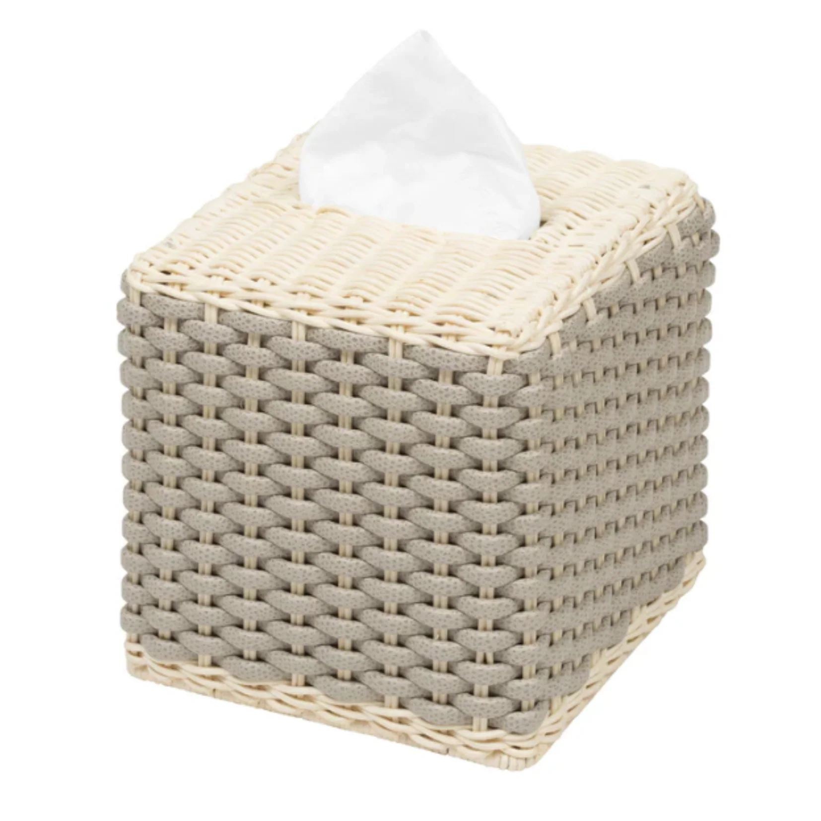 GIOBAGNARA | ANTIBES LEATHER & RATTAN TISSUE BOX | $ 410.00 - $ 480.00 - Image 1