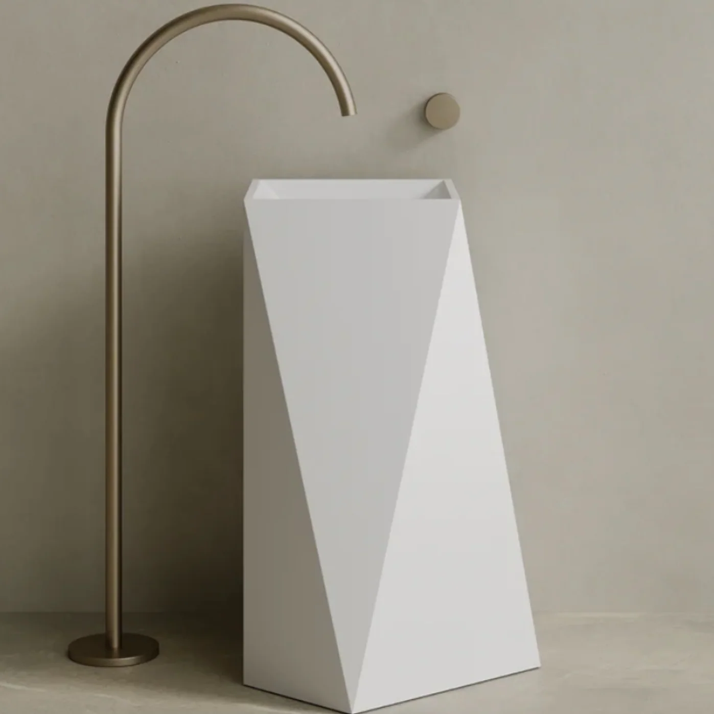 ELEMENTO BATH | 20" x 34" SOLID SURFACE GEOMETRIC PEDESTAL SINK | $1,509.40 - $1,611.10 - Image 1