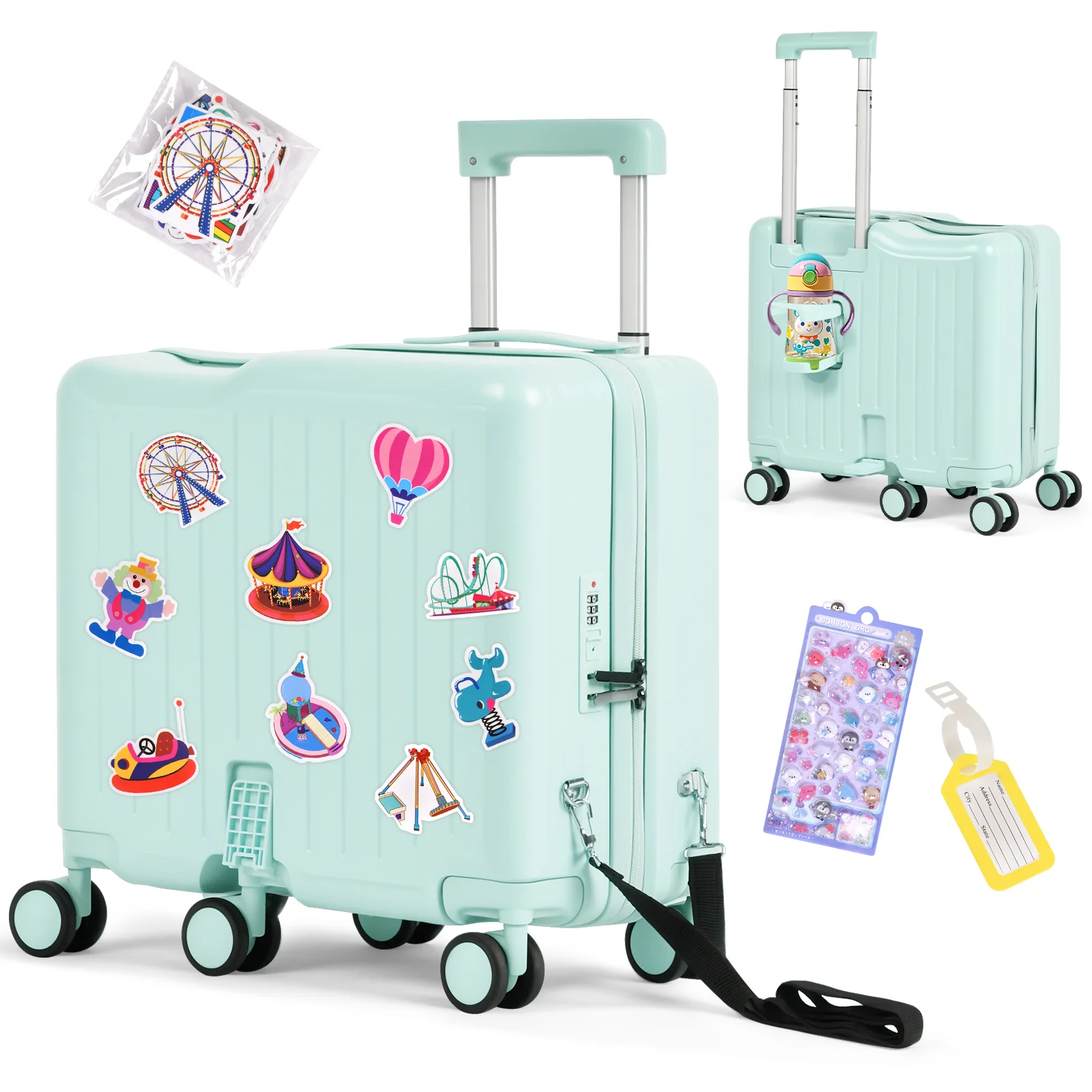 Advwin 20″ Kids Ride-On Suitcase with 6 Wheels Green