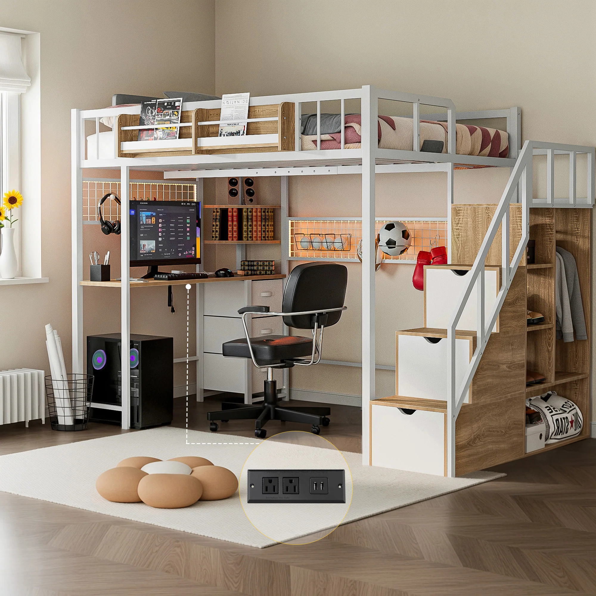 Advwin Loft Bed with Desk and Stairs (Low Stock) - Image 1