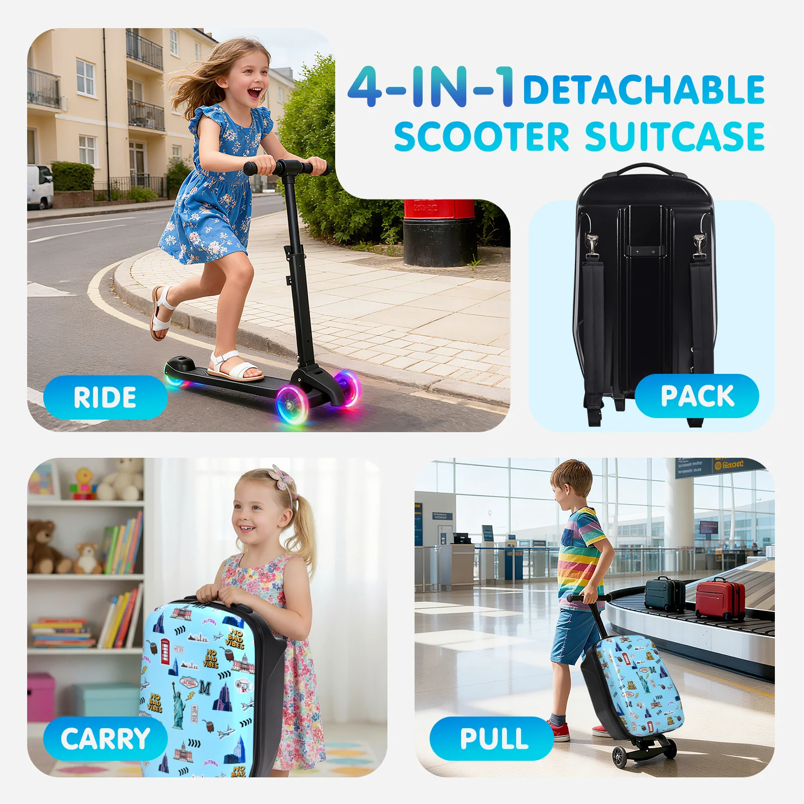 Advwin 4-in-1 Detachable Scooter Suitcase for Kids - Image 2