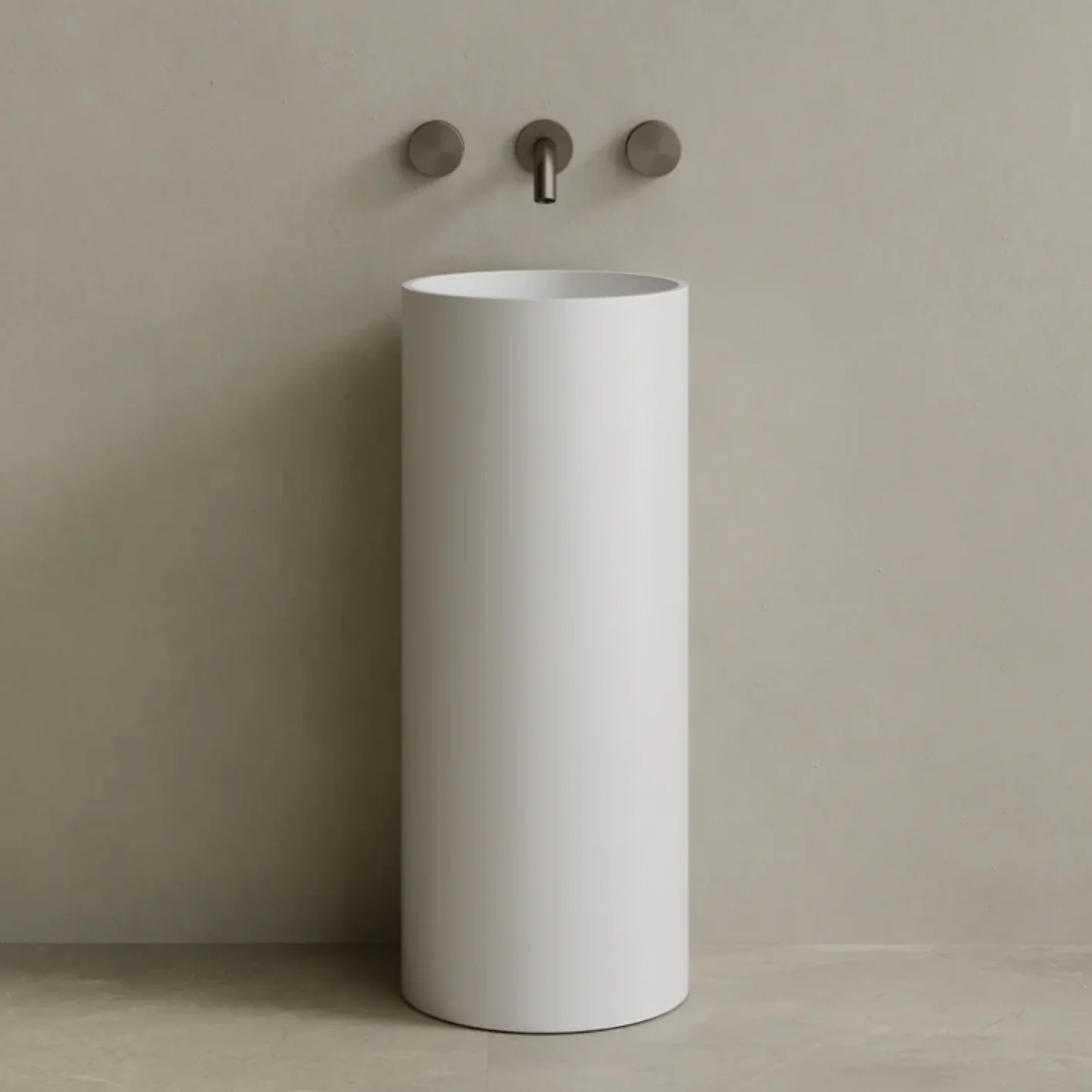 ELEMENTO BATH | 14" x 33" SOLID SURFACE ROUND PEDESTAL SINK | $1,448.50 - $1,522.90 - Image 1