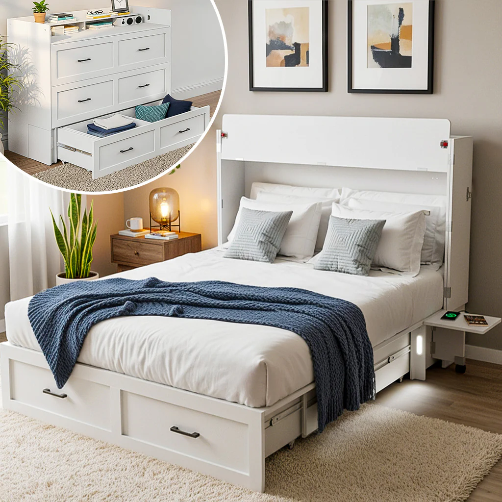 Advwin Murphy Bed with Storage & Charging Station - Image 1
