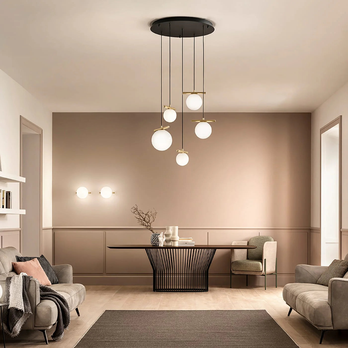MASIERO | POSY OPALINE WHITE GLASS AND GALVANIZED METAL ROUND CHANDELIER | $4,400.00 - Image 2