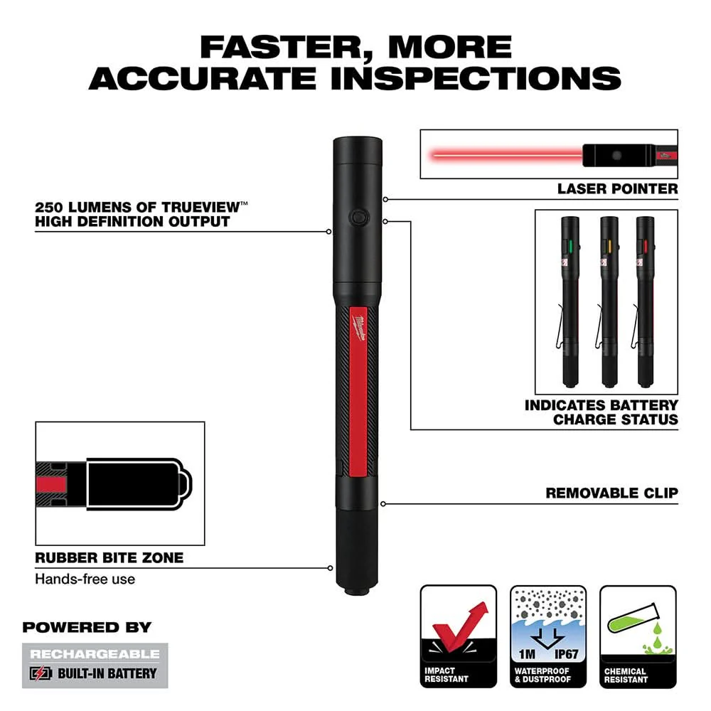 Milwaukee 2010R Rechargeable 250-Lumens Penlight w/ Laser Pointer - Image 3
