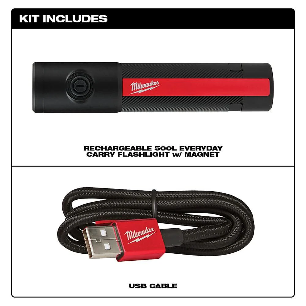 Milwaukee 2011R Rechargeable 500-Lumens Everyday Carry Flashlight w/ Magnet - Image 2