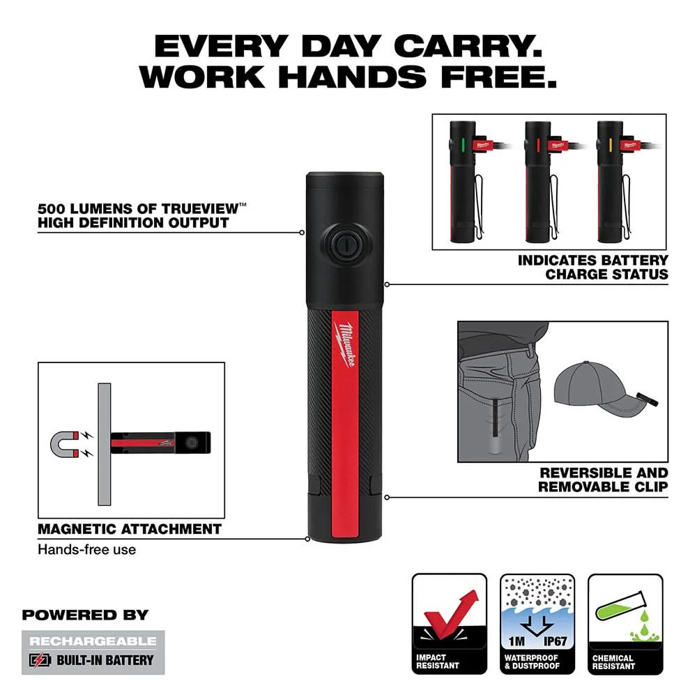 Milwaukee 2011R Rechargeable 500-Lumens Everyday Carry Flashlight w/ Magnet - Image 3