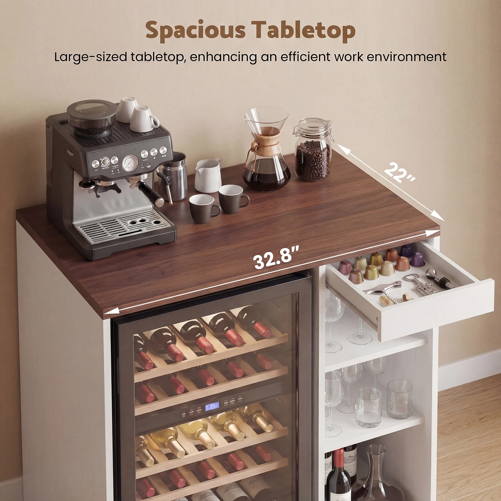 Advwin Coffee Bar Cabinet with Fridge Space - Image 2
