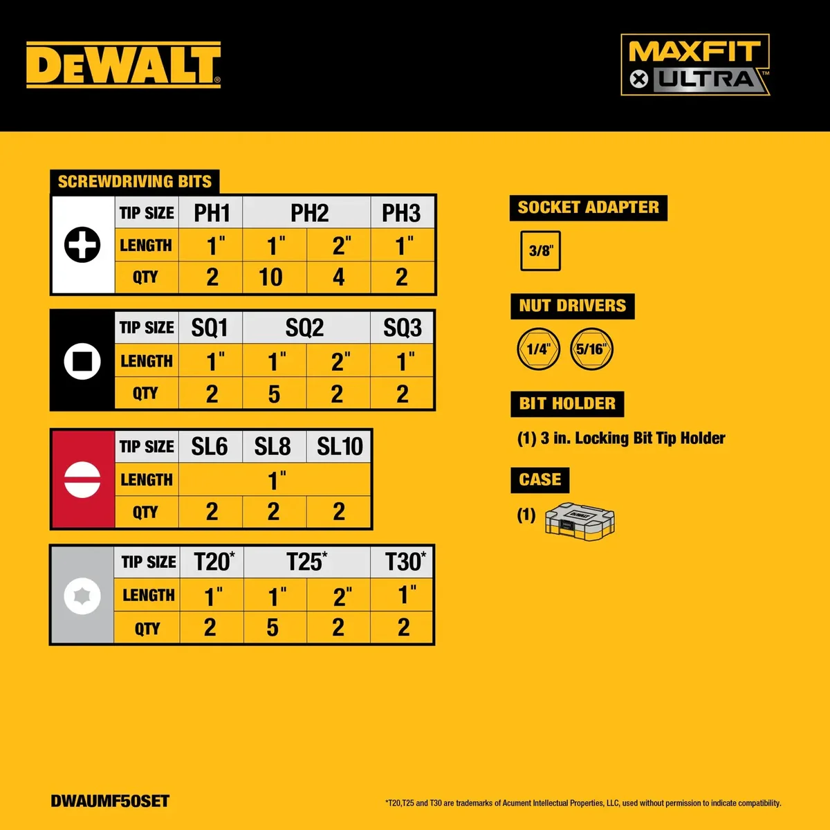 DEWALT MAXFIT ULTRA 1/4 in. Hex Steel Screwdriving Bit Set, 50-Piece (DWAUMF50SET) - Image 1