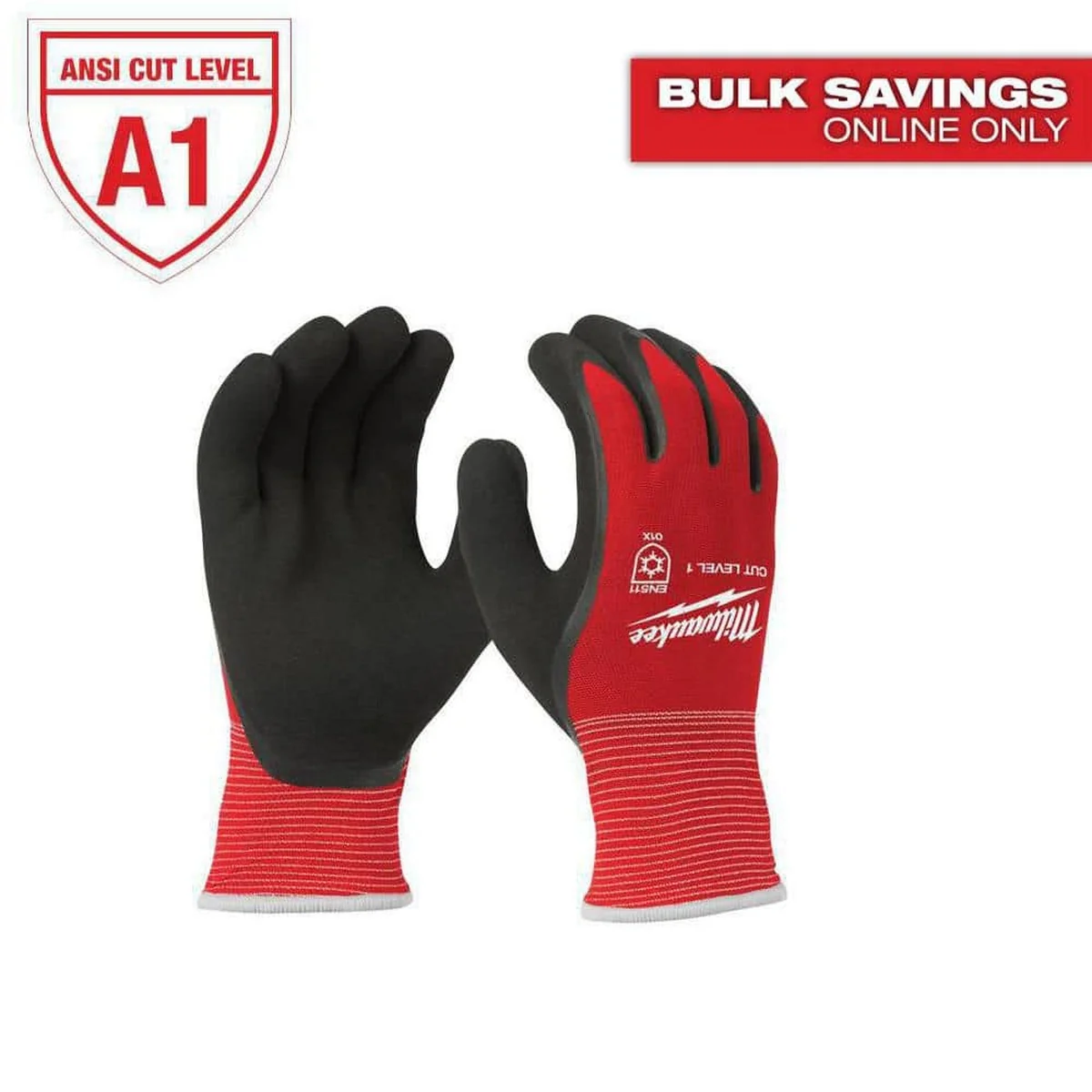Milwaukee Small A1 Cut Resistant Insulated Winter Work Gloves, Red Latex Coated (48-22-8910) - Image 1