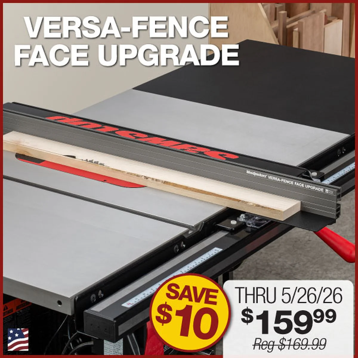 Woodpeckers Versa-Fence Face Upgrade Featherboard Mount for SawStop Table Saw Fences (VFFM)