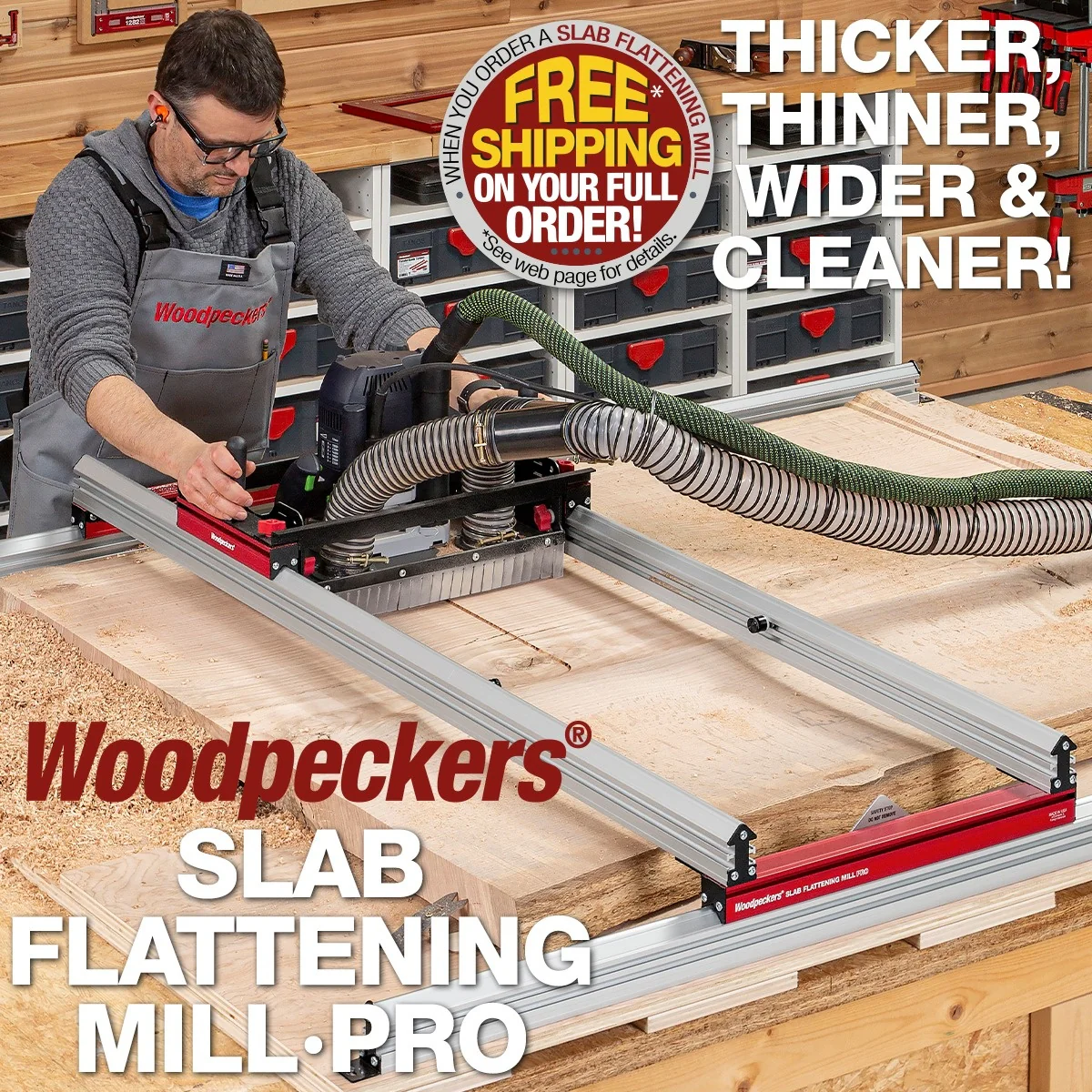 Woodpeckers Slab Flattening Mill PRO 48-1/2 in. Extended Router Sled for Large Slabs (SLBFLT-EXT-48) - Image 1