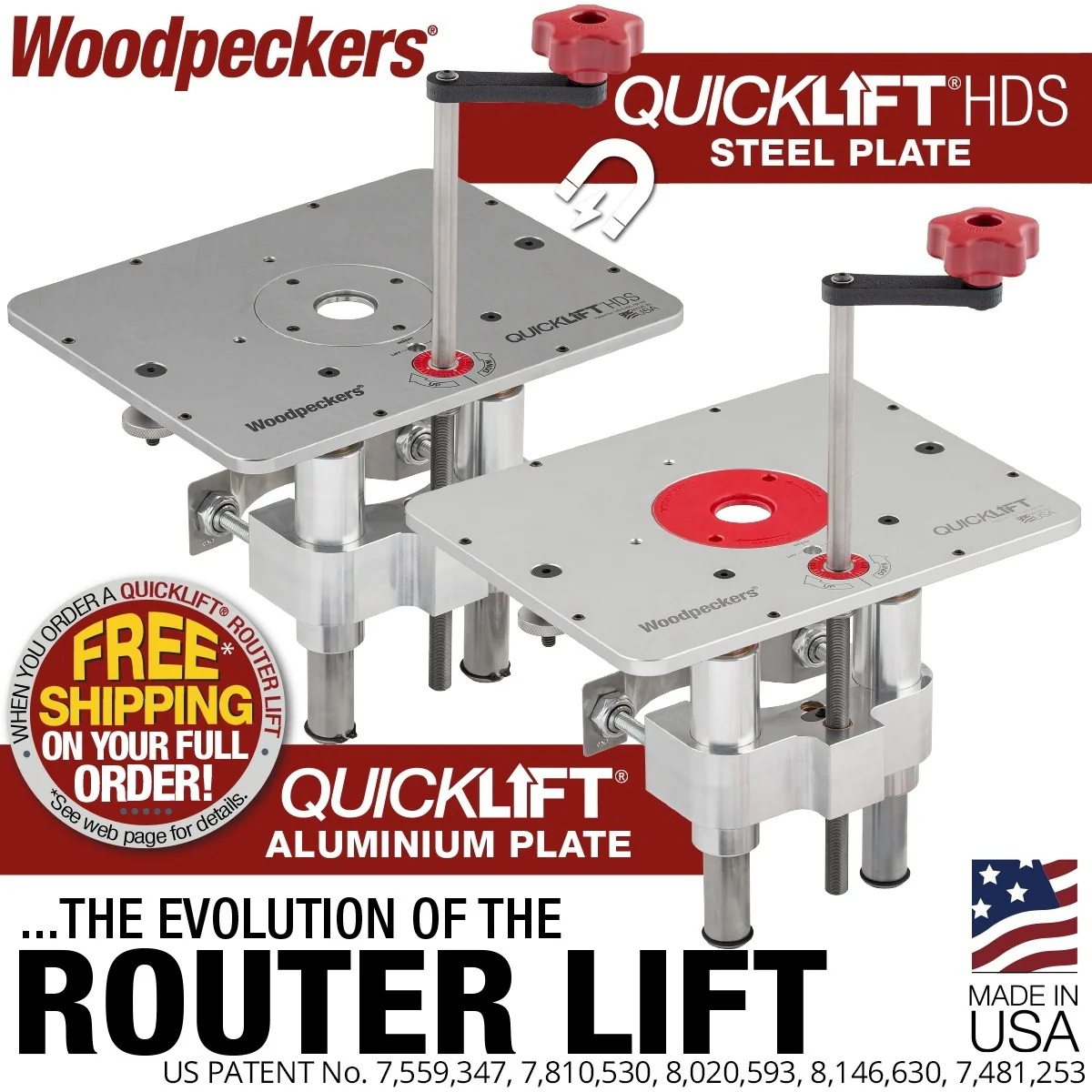 Woodpeckers QuickLift 420 4.2-in. Router Lift with Aluminum Plate and Micro-Adjustment (QL420-A-23) - Image 1