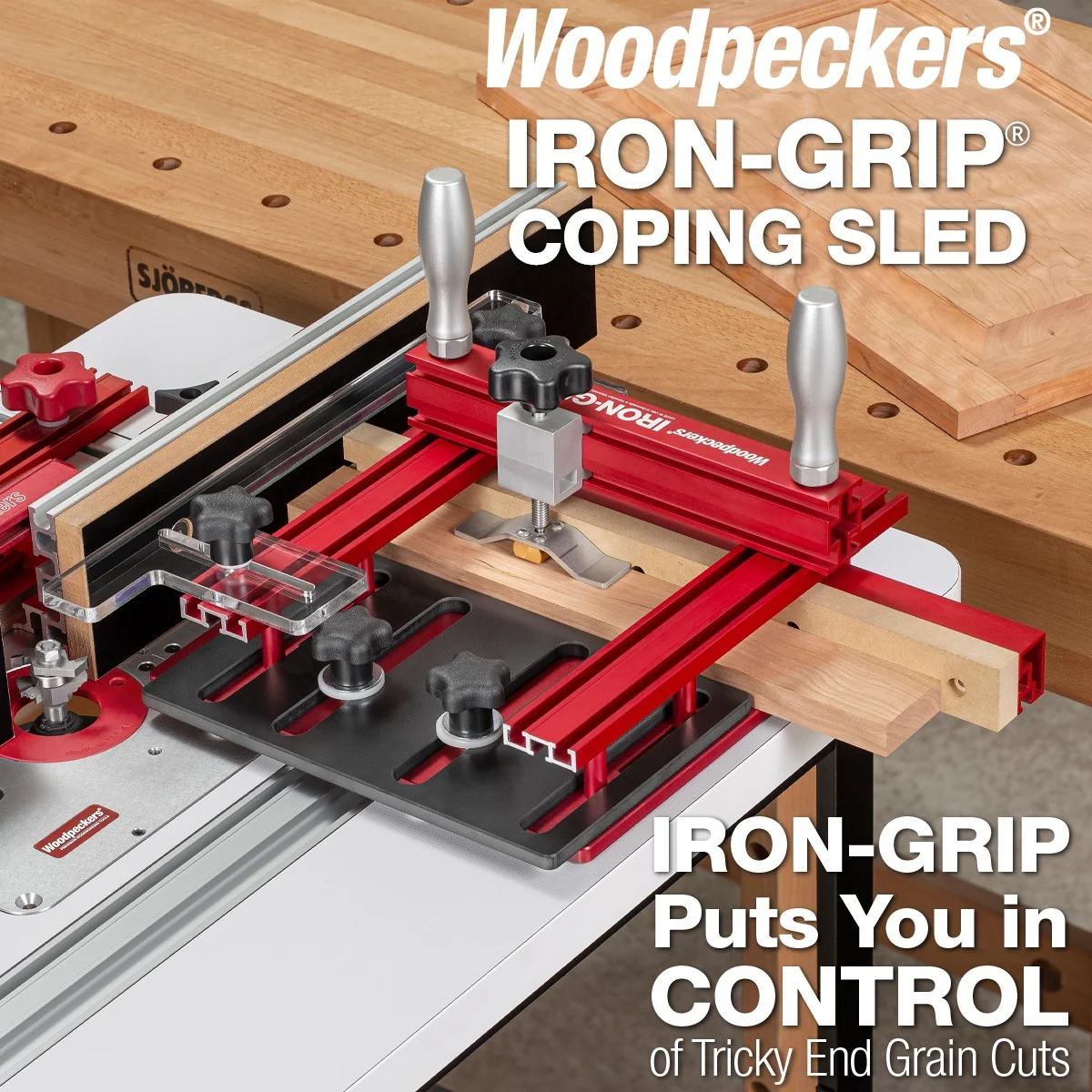 Woodpeckers Iron-Grip Clamp Upgrade Coping Sled Accessory for Router Table End-Grain Cuts (IGCS-UG) - Image 1