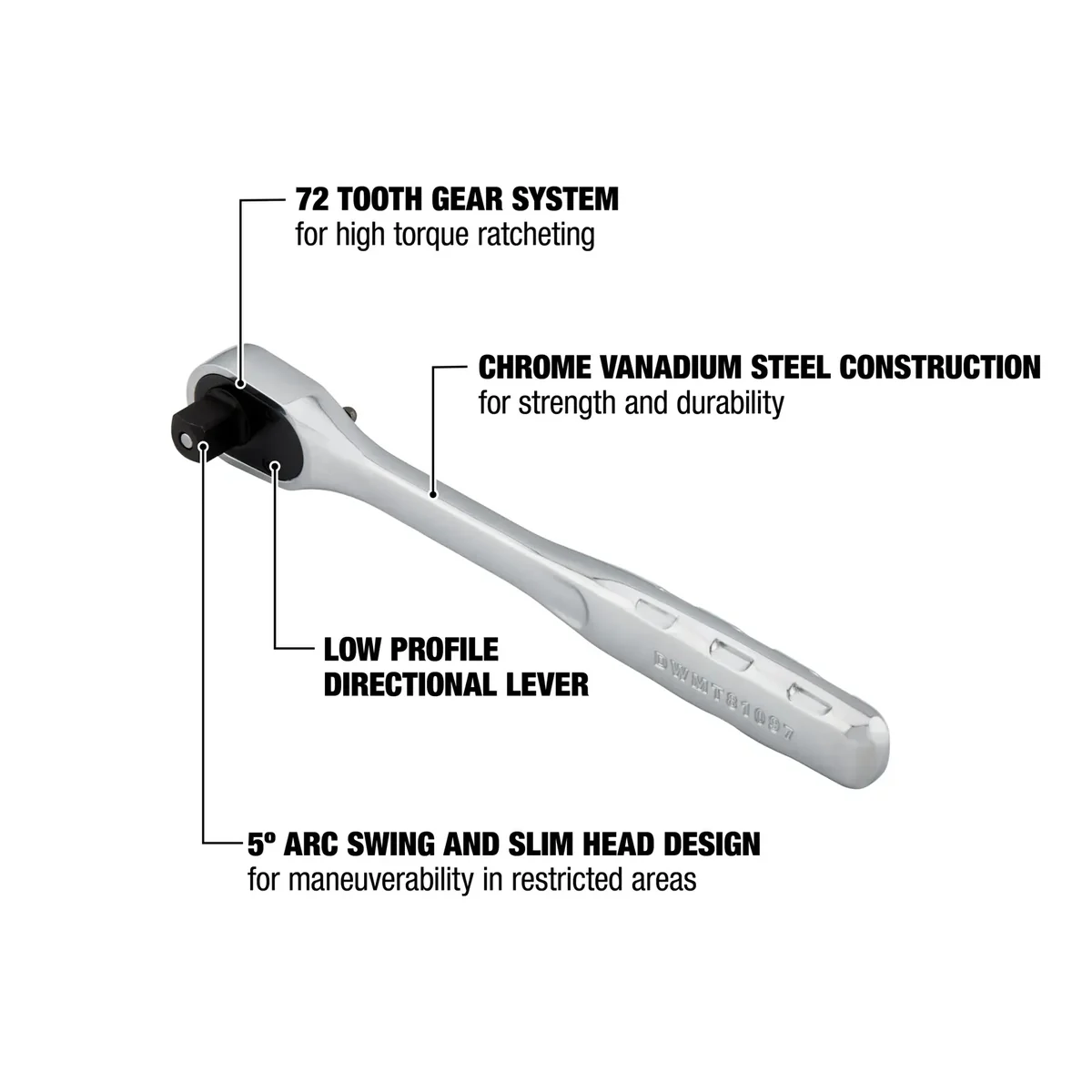 DEWALT 3/8-in. Drive Quick-Release Ratchet with 72-Tooth Gear System (DWMT81097)