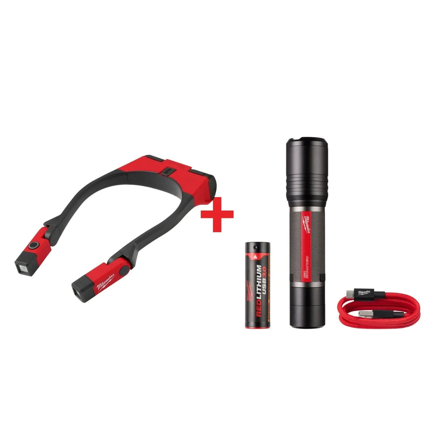 Milwaukee REDLITHIUM USB 400-Lumen Neck Light with Slide Focus Flashlight - Image 1
