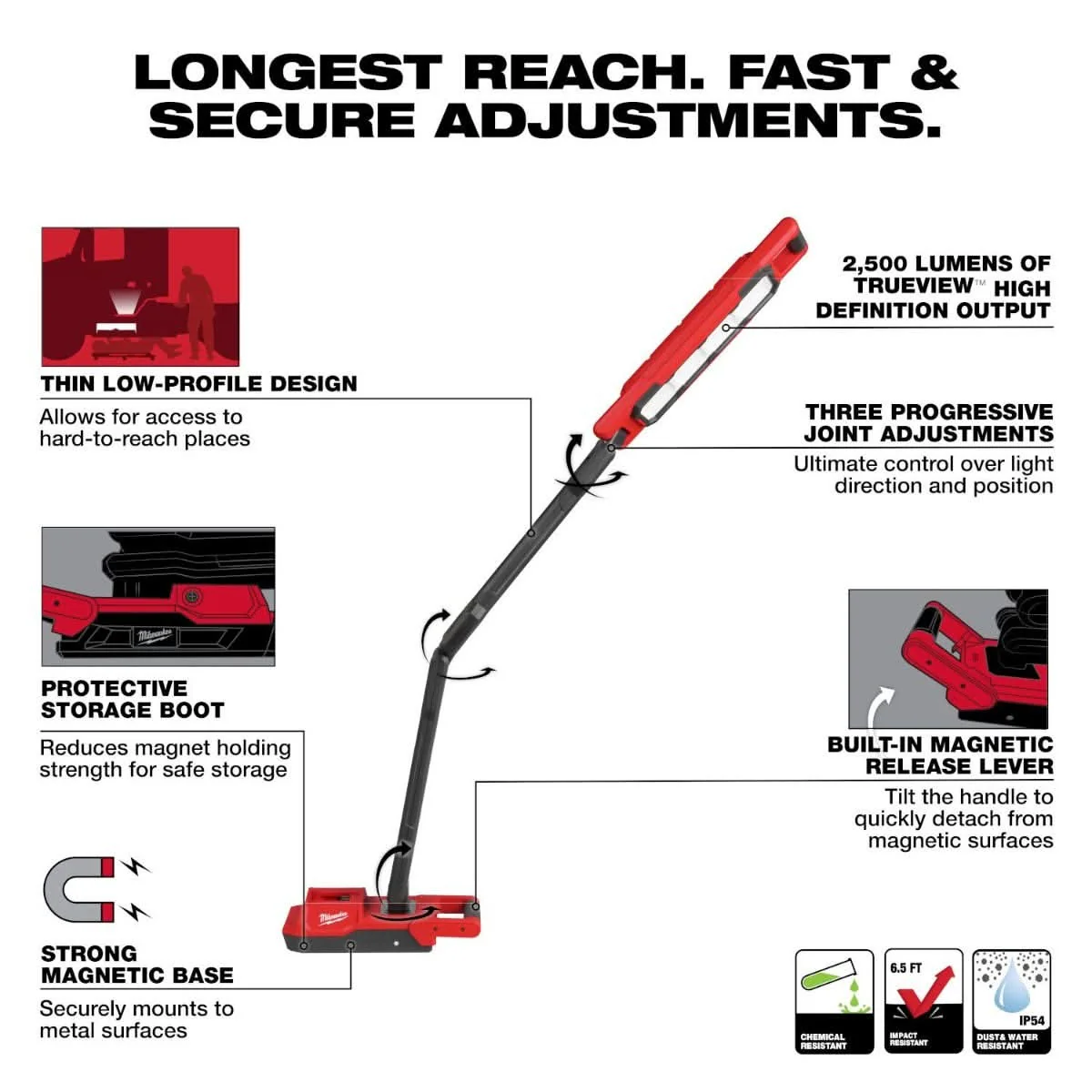 Milwaukee 2129-20 M18 Magnetic Extendable Articulating 2,500-Lumen Boom Light, Tool Only - Image 2