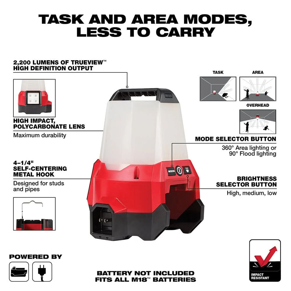 Milwaukee 2144-20 M18 RADIUS Compact 2,200-Lumen Site Light w/ Flood Mode, Tool Only - Image 2