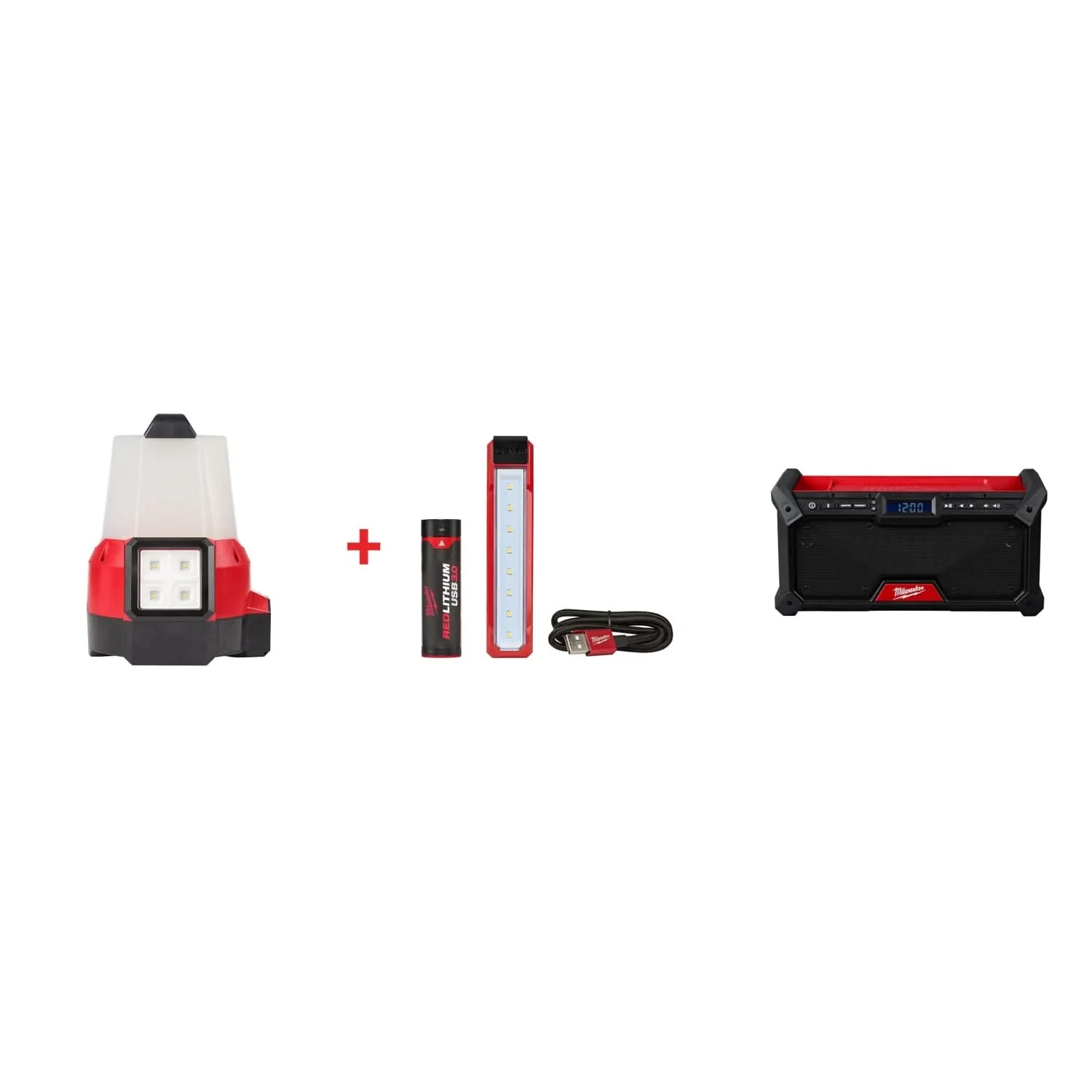 Milwaukee M18 RADIUS Site Light (FM) & ROVER USB Pocket Flood Light Set with M18 Bluetooth Radio - Image 1