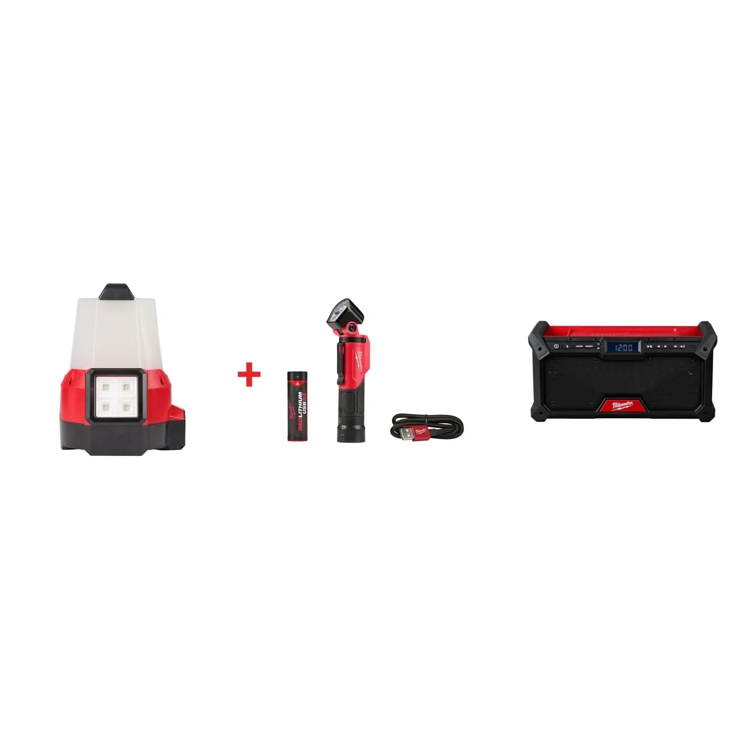 Milwaukee M18 RADIUS Site Light (FM) & Pivoting USB Flashlight Set with M18 Bluetooth Jobsite Radio - Image 1