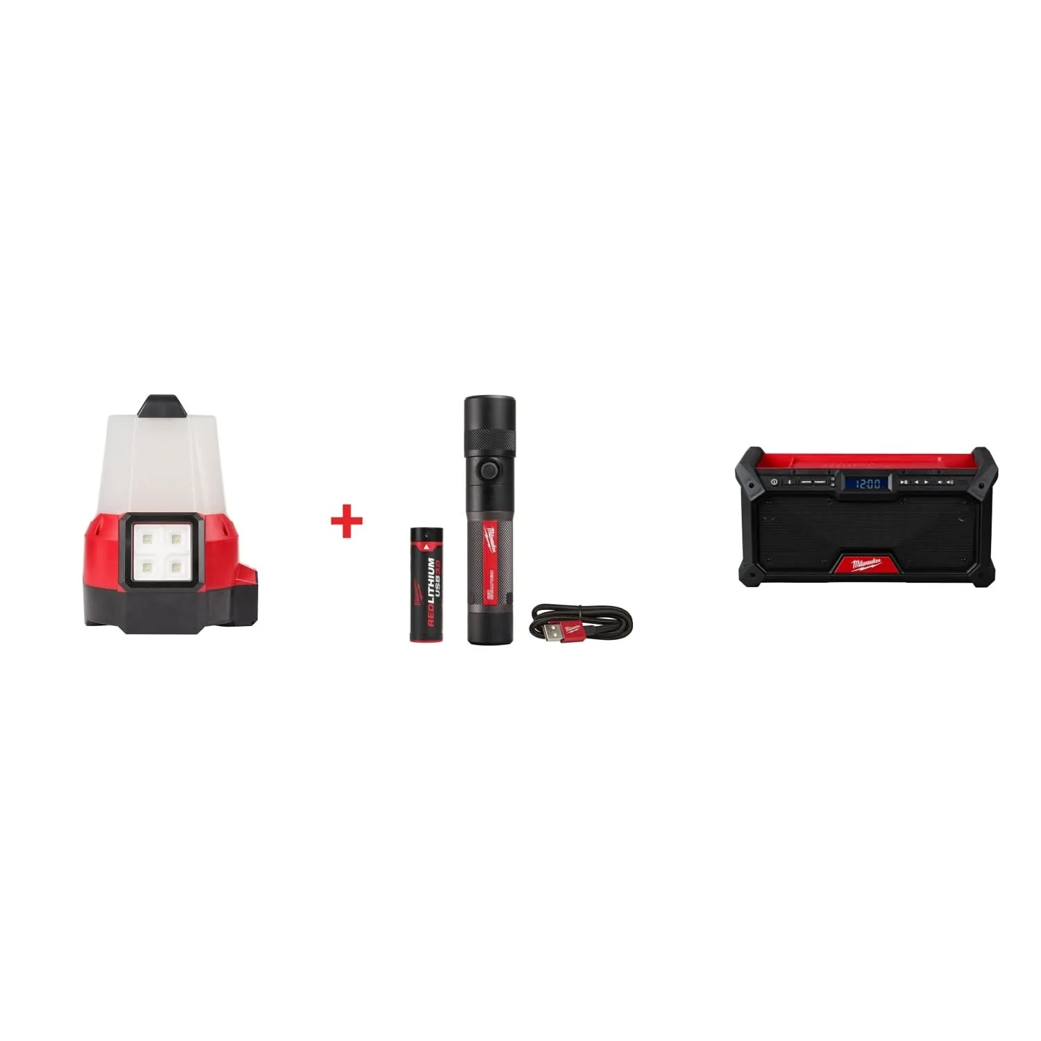 Milwaukee M18 RADIUS Site Light (FM) & Twist Focus USB Flashlight Set with M18 Bluetooth Jobsite Radio - Image 1