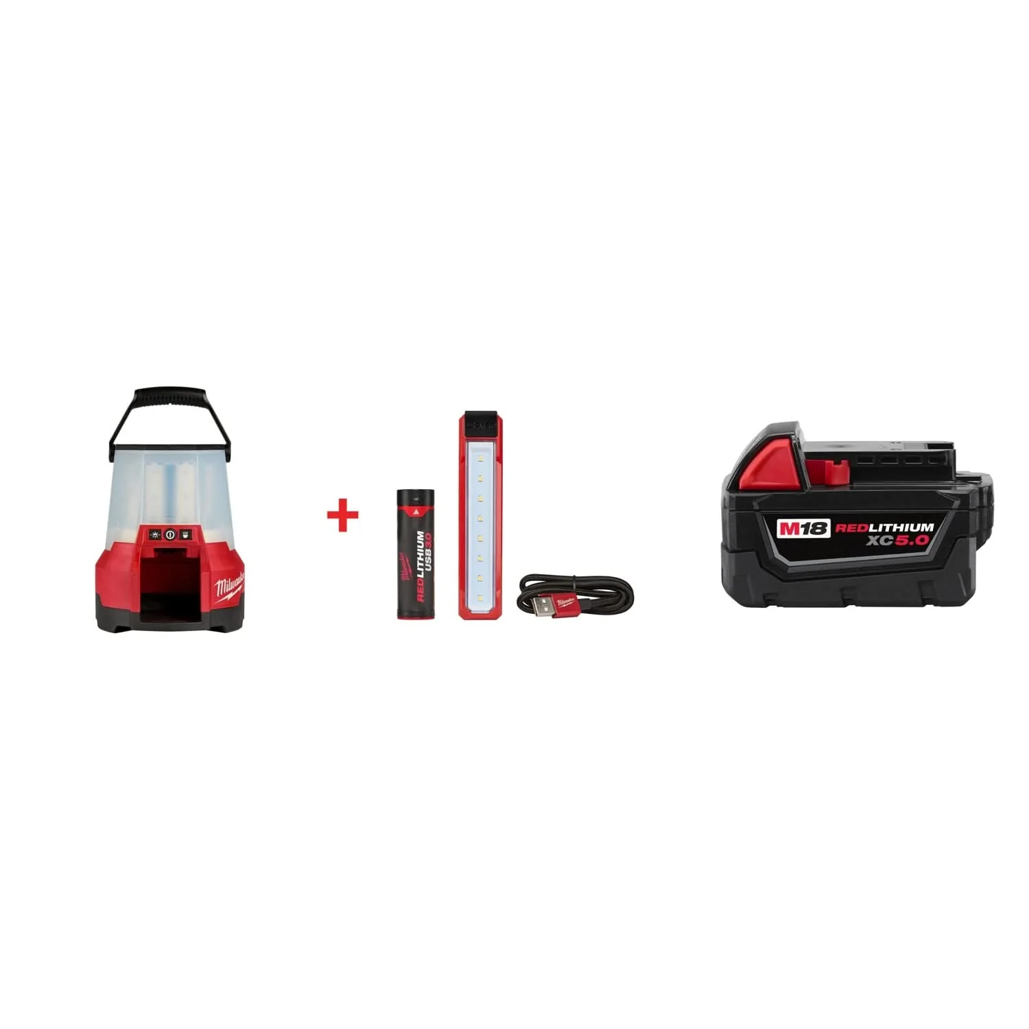 Milwaukee M18 RADIUS LED Site Light & ROVER USB Pocket Flood Light Set with M18 REDLITHIUM XC 5.0Ah Battery - Image 1