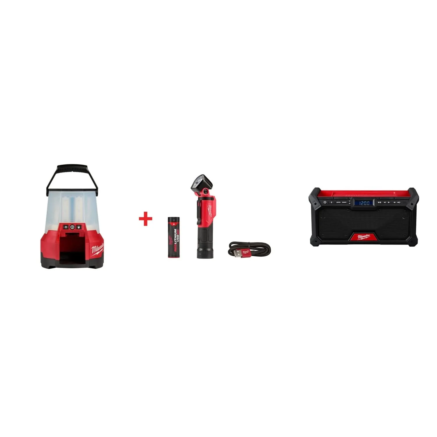 Milwaukee M18 RADIUS LED Site Light & Pivoting USB Flashlight Set with M18 Bluetooth Jobsite Radio - Image 1