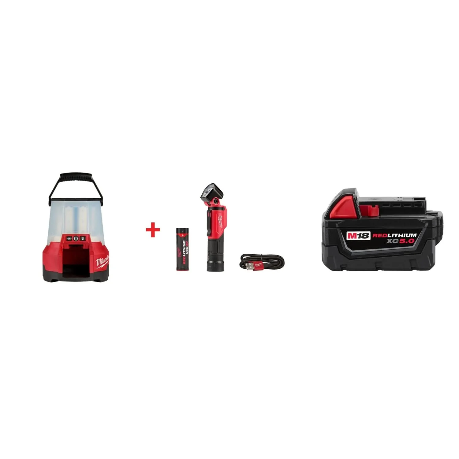 Milwaukee M18 RADIUS LED Site Light & Pivoting USB Flashlight Set with M18 REDLITHIUM XC 5.0Ah Battery - Image 1