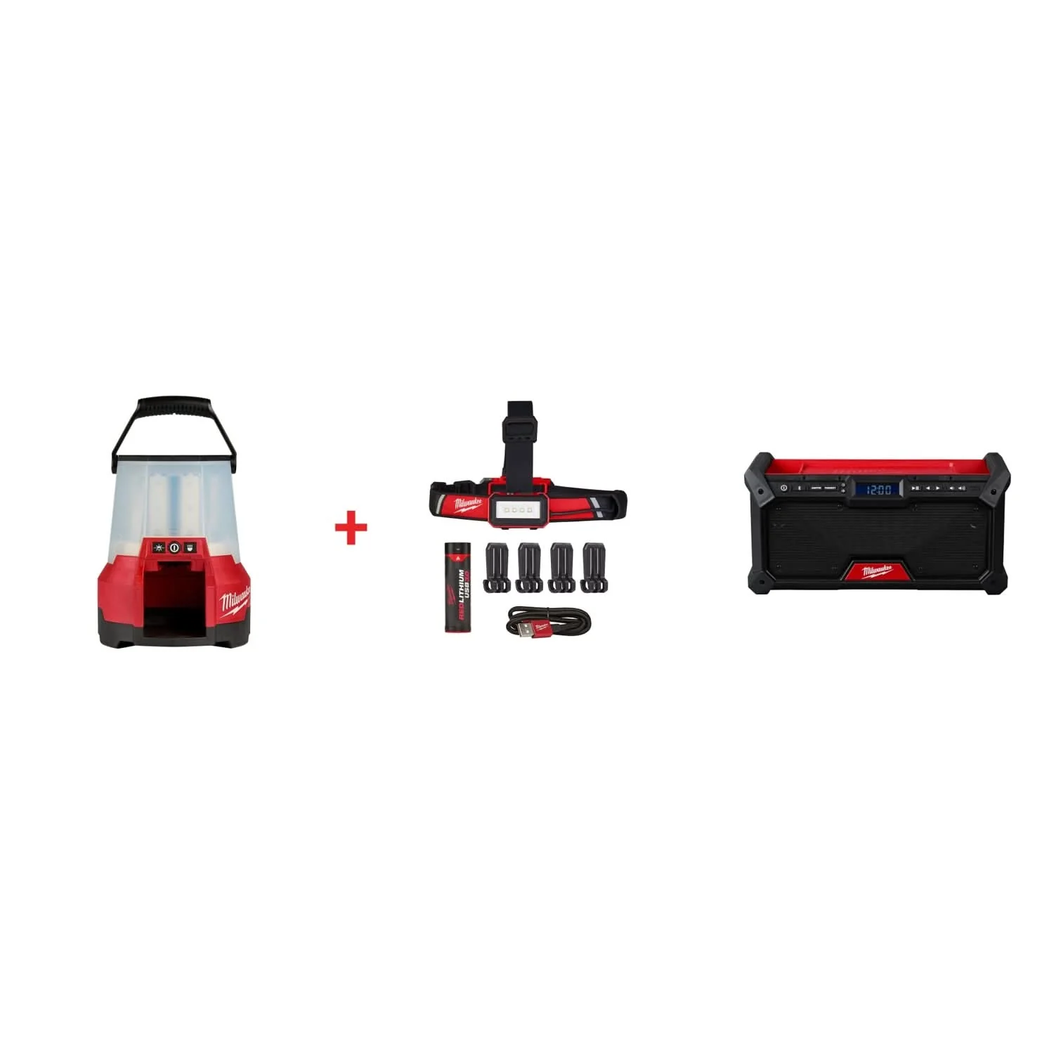 Milwaukee M18 RADIUS LED Site Light & Low Profile USB Headlamp Set with M18 Bluetooth Jobsite Radio - Image 1