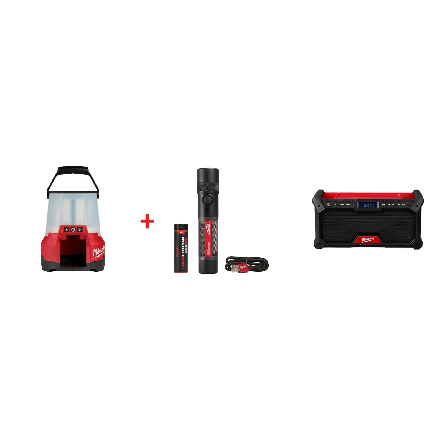 Milwaukee M18 RADIUS LED Site Light & Twist Focus USB Flashlight Set with M18 Bluetooth Jobsite Radio - Image 1