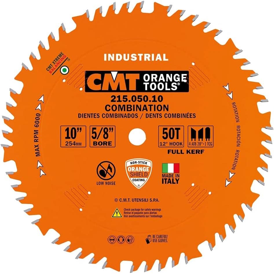 CMT Woodworking Cutting Tools 215.050.10 10 in. 50-Tooth 4ATB+1TCG Industrial Combination Saw Blade