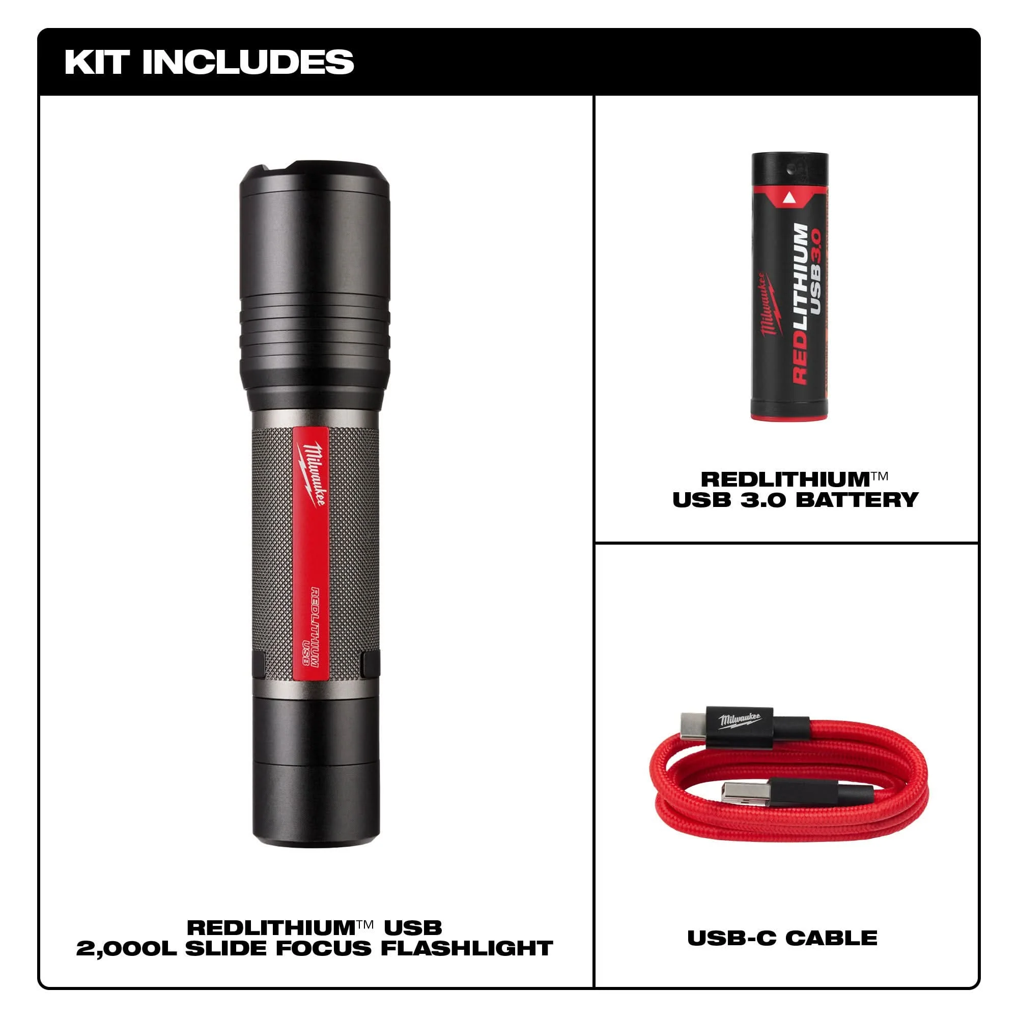 Milwaukee 2162-21 REDLITHIUM USB 2,000L Slide Focus Flashlight - Image 2