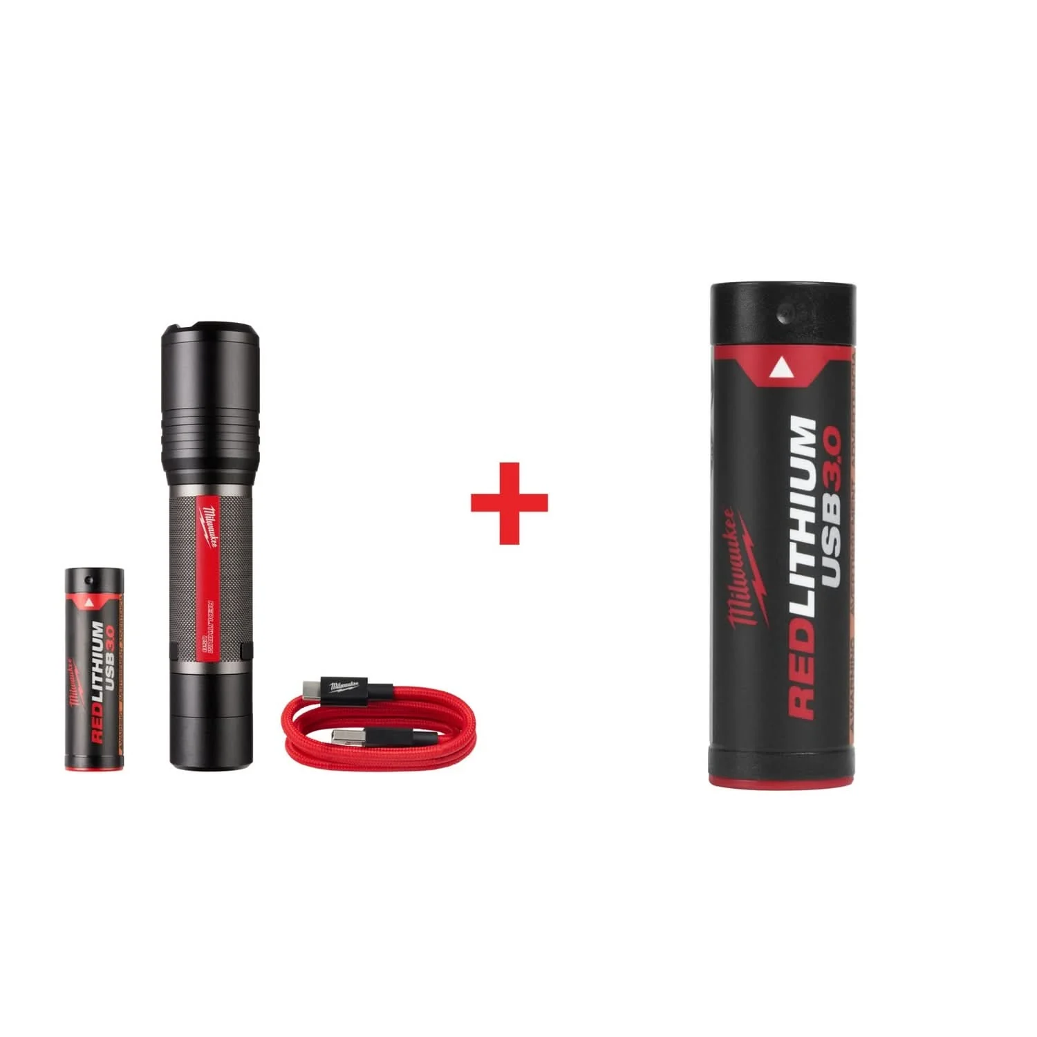 Milwaukee USB Slide Focus Flashlight and Battery Bundle - Image 1
