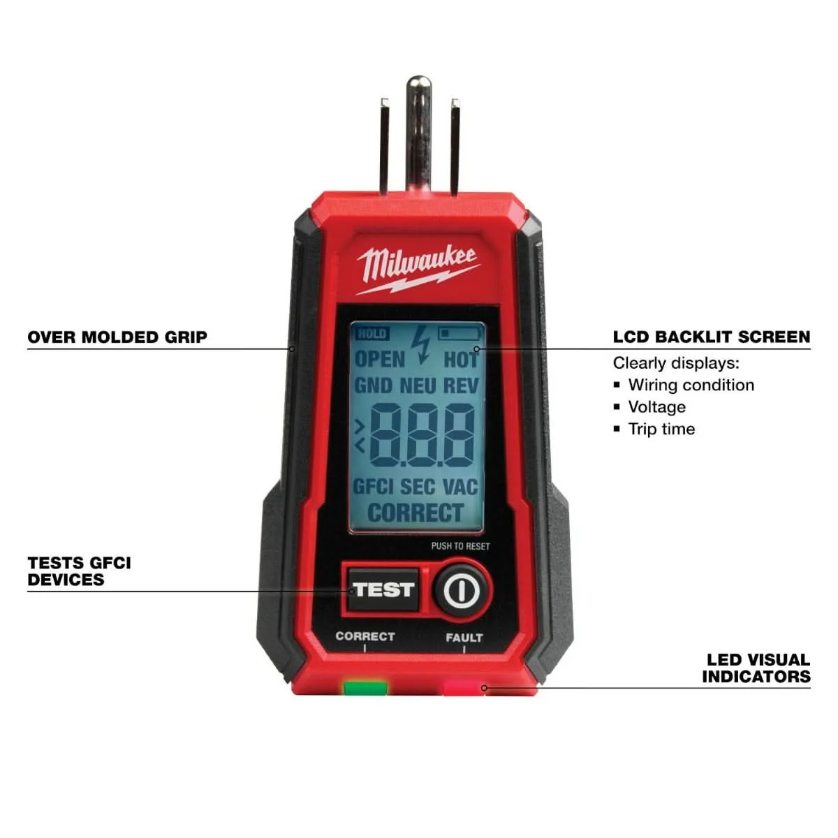 Milwaukee 2224-20 Digital GFCI Receptacle Tester - Image 3