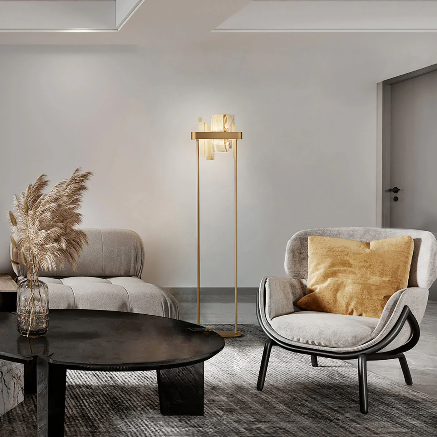 MASIERO | HONICE ONYX MARBLE AND GOLD FINISH METAL FLOOR LAMP | $4,180.00 - Image 2