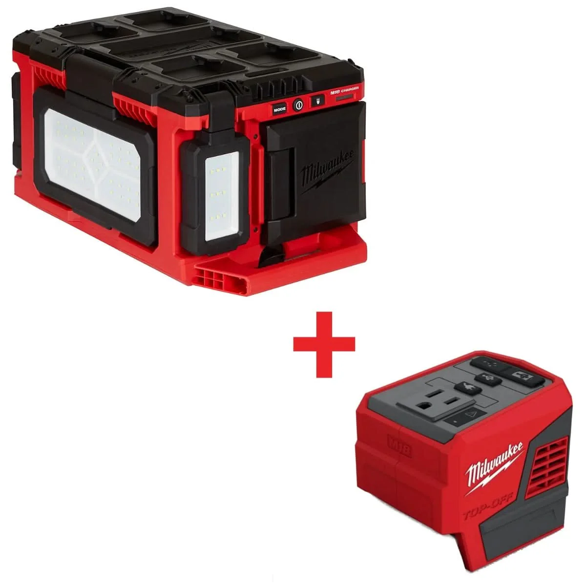 Milwaukee M18 PACKOUT Light with Built-In Charger and M18 Top Off 175W Power Supply - Image 1