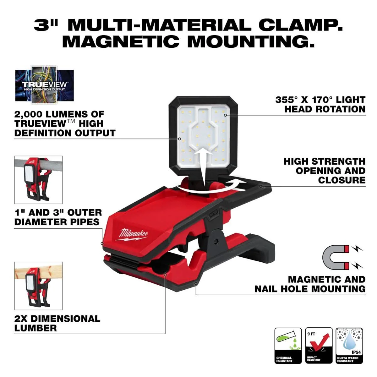 Milwaukee 2358-20 M18 ROVER 2000-Lumen Clamping Flood Light, Tool Only - Image 2