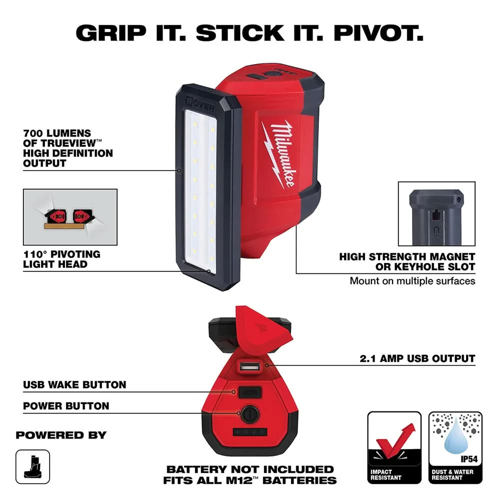 Milwaukee 2367-20 M12 ROVER 700-Lumen Flood Light with USB Charging (PROMO) - Image 2